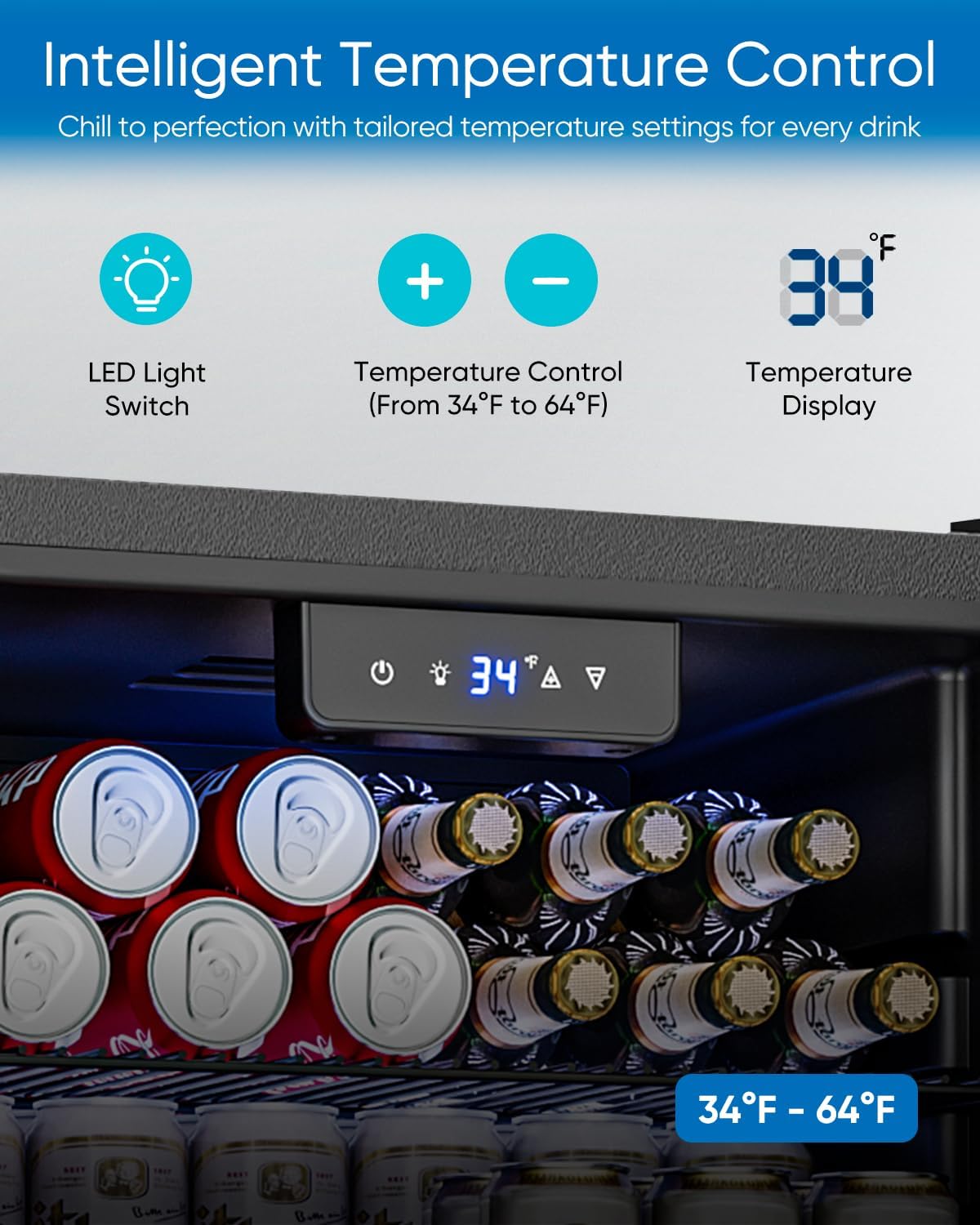 Beverage Refrigerator Cooler - 126 Can Mini Fridge Glass Door for Drinks Soda Beer Wine - Small Refrigerator for Office Bedroom Home Bar, 4 Adjustable Shelves, 3.2 Cu.Ft, Silver