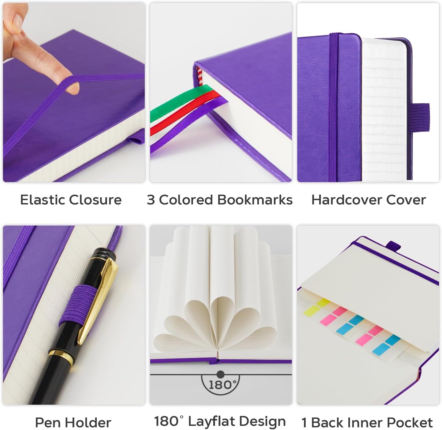 Lined Journal Notebook, 320 pages B5 College Ruled Notebook Journal for Writing Women and Men, Hardcover Leather Journal Notebook for School Office Work, 7.1'' X 10'', Pearlescent Purple Notebook