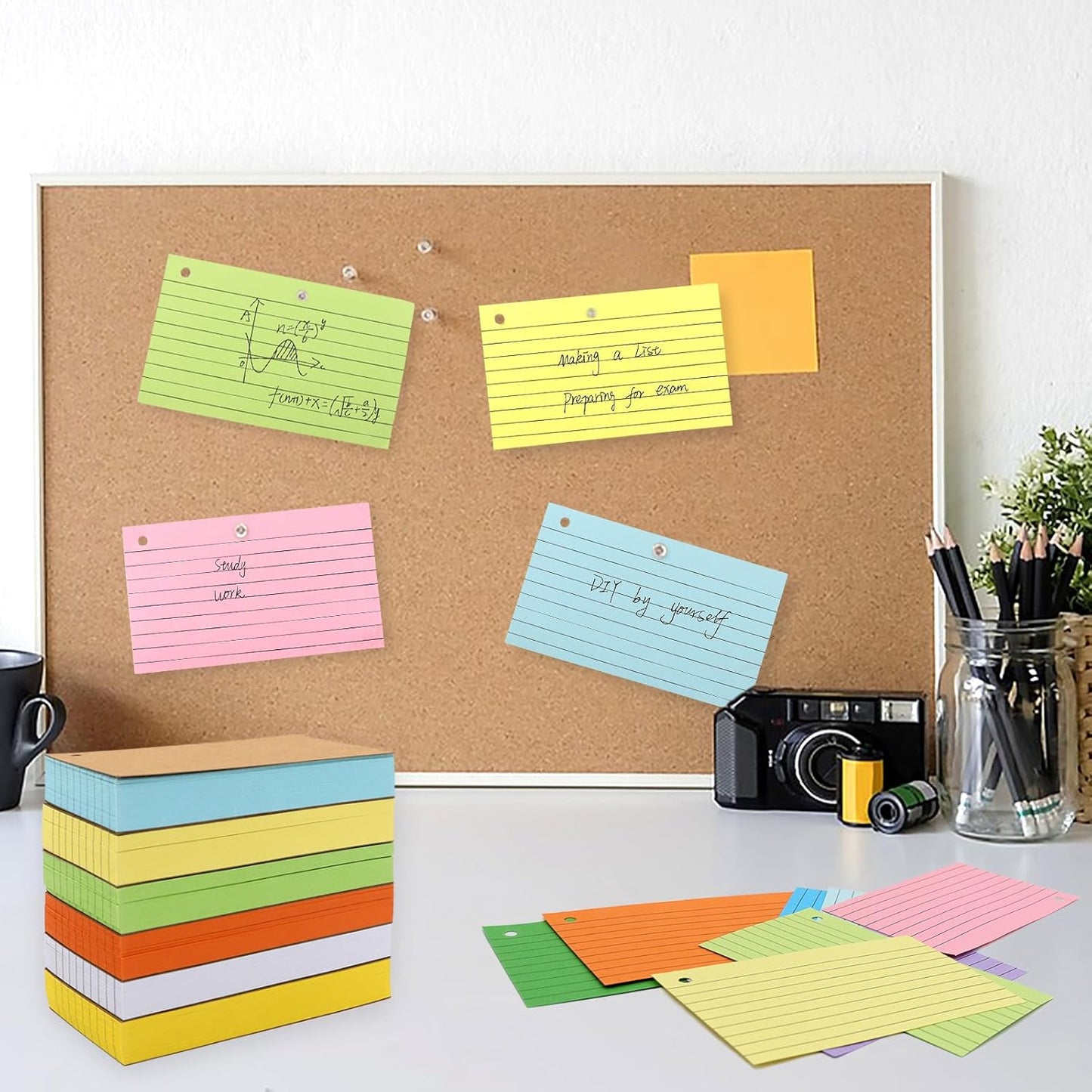1000 PCS Index Cards 3x5 Inches Colored Flash Cards with Ring, Punched Lined Flashcards Ruled Index Cards Notecards Study Cards Heavy Note Cards for Studying, Learning, School, College, Memory