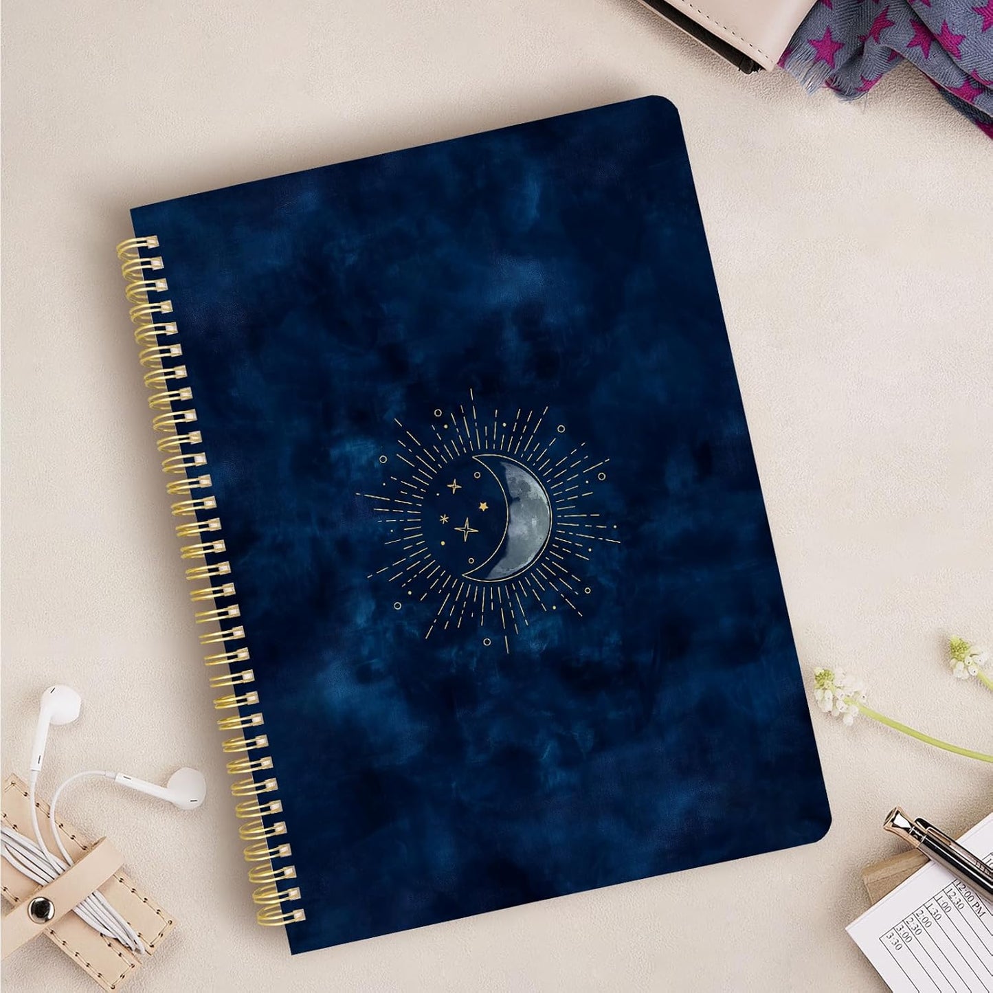 Cute Spiral Notebook journal A4 Aesthetic Pretty Design for Women Girls Kawaii with Pocket, 8.5 x 11 inch, Graph, Blue Moon