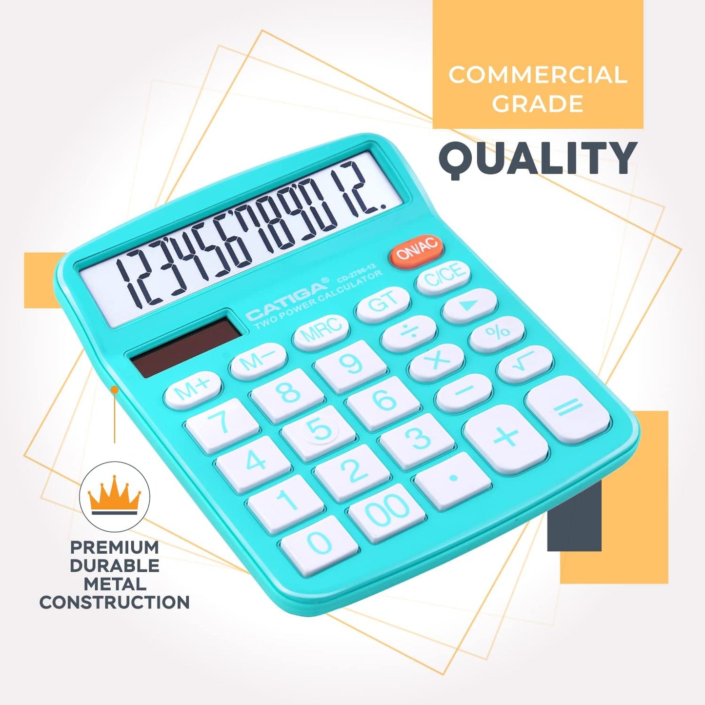 CATIGA Desktop Calculator 12 Digit with Large LCD Display and Sensitive Button, Solar and Battery Dual Power, Standard Function for Office, Home, School, CD-2786