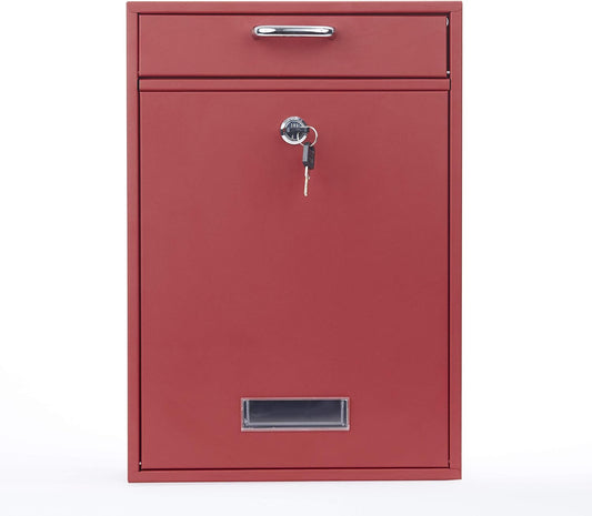 Wall Mounted Locking Vertical Dropbox Mailbox - Safe and Secure | Made with Galvanized Steel (Large, Red)