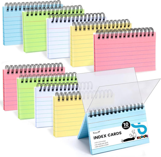 Koogel 500PCS Index Cards 3x5, Colored Ruled Index Cards with Rings for Back to School, Flashcards Heavy Notecards with Waterproof Covers for Studying School College To Do List Supplies, 5 Colors