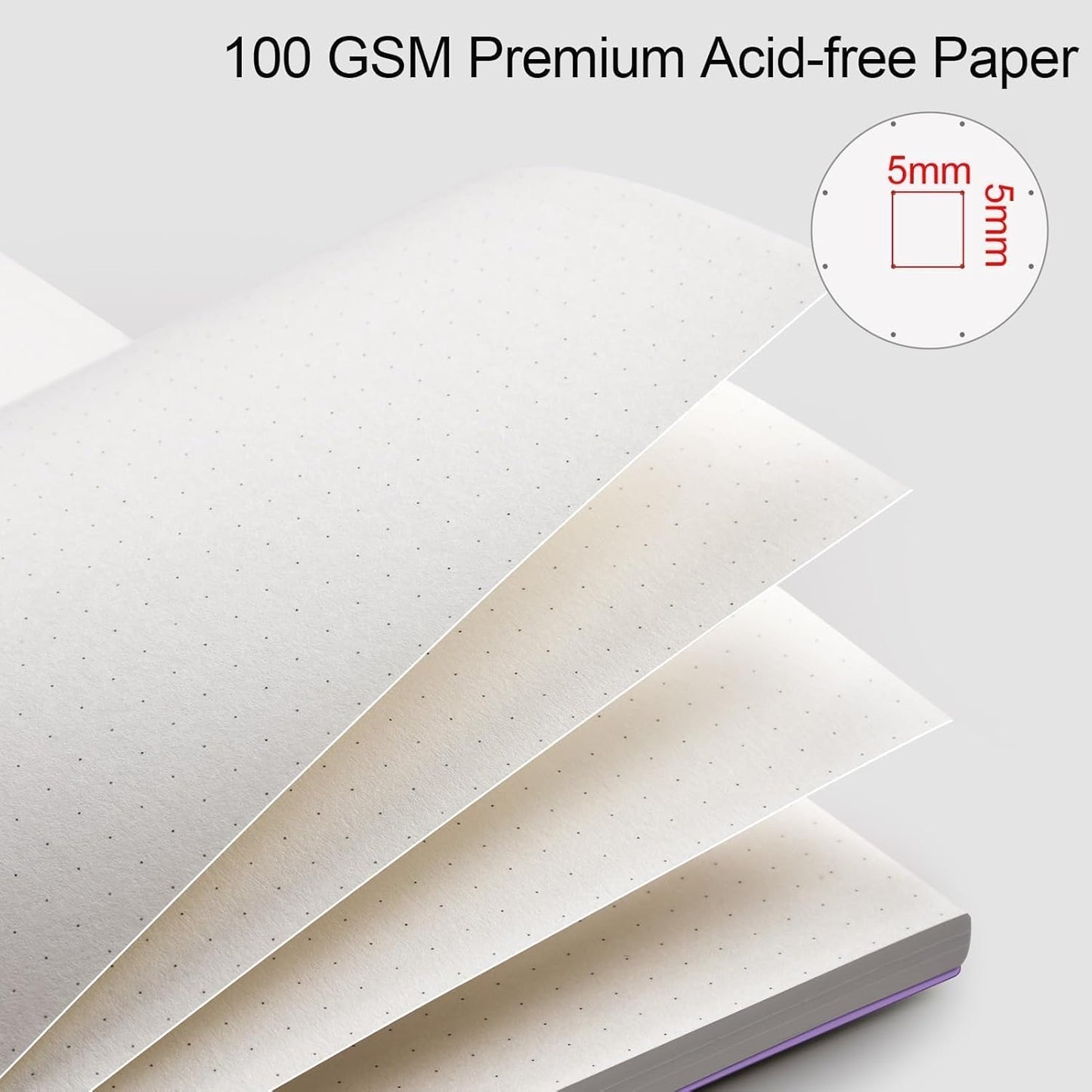 AHGXG Bullet Dotted Journal - Dot Grid Spiral Notebook B5, 140 Pages, 100 GSM Thick Paper, Waterproof Plastic Cover Journals for Bullet Journaling, Sketching, 7.6" x 10", Purple