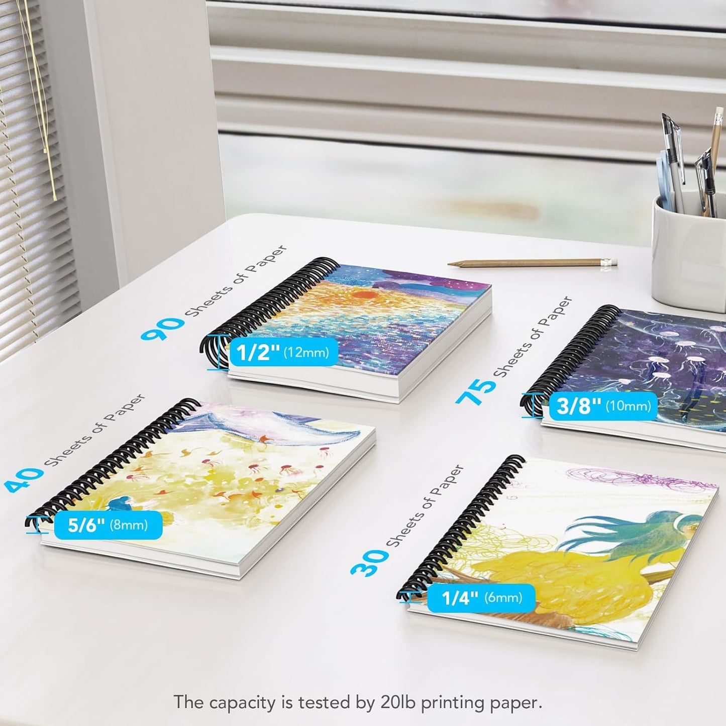 MAKEASY 100 Pack Plastic Spiral Binding Coils, 3/8"(10mm), 75 Sheet Capacity, 4:1 Pitch Black Binding Spirals for Home School and Office use