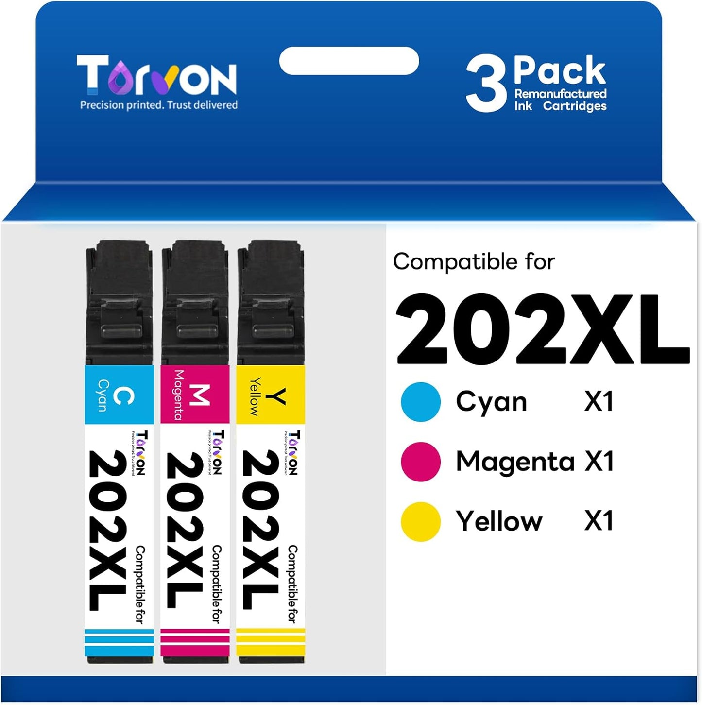 Remanufactured Ink Cartridges Replacement for Epson 202XL Ink Cartridges Multipack 202 T202 T202XL Compatible with Epson Workforce WF-2860 Expression Home XP-5100 Printer(C/M/Y 3-Pack)