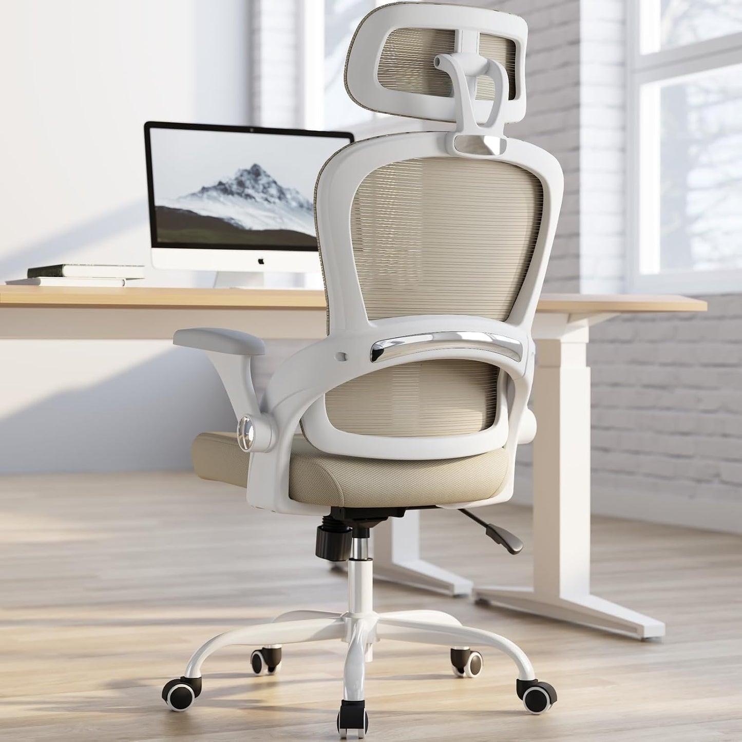 TRALT Office Chair - Ergonomic Office Chair with Back Support, Computer Chair - Home Office Desk Chairs, 330lbs Wide Seat Big and Tall Office Chairs with Headrest, Comfy Desk Chairs (Beige)