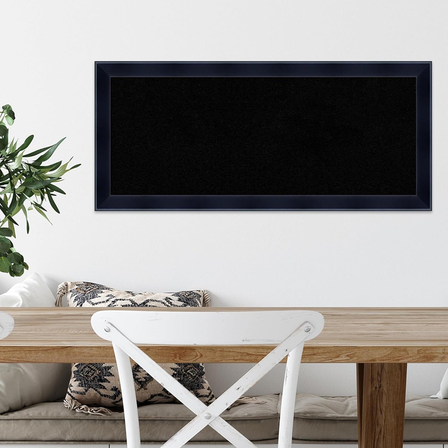 Amanti Art Black Cork Board for Wall, 14x32 Vision Board with Black Wood Frame, Medium Corkboard Office Decor for Home Organization, Modern Corkboard Pinboard to Display Items for Home Organization