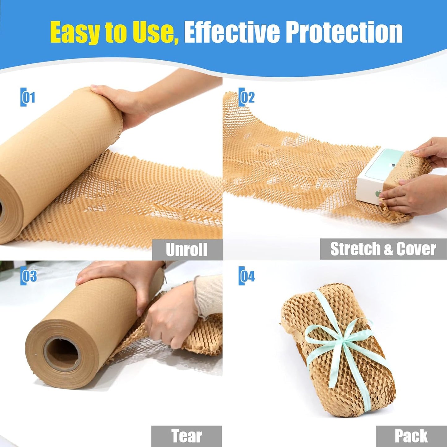 Honeycomb Packing Paper for Moving Breakables 12" x 295 FT Bulk Packing Materials for Household, Bubble Cushioning Wrap Roll Eco Friendly Packaging Shipping Supplies for Dishes