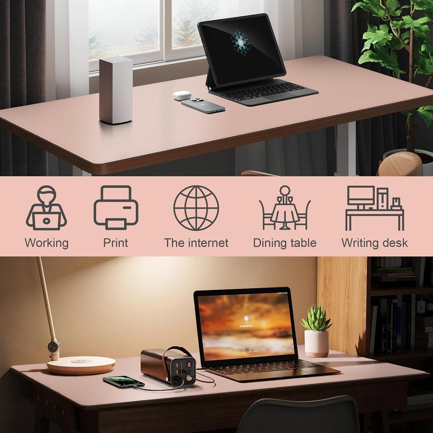 DAWNTREES Desk Mat Protector,PU Leather Desk Pad,Non Slip, Large Mouse Pad and Keyboard Mat, Waterproof Writing Pad for Office and Home (Pink,47.2''x23.6'')