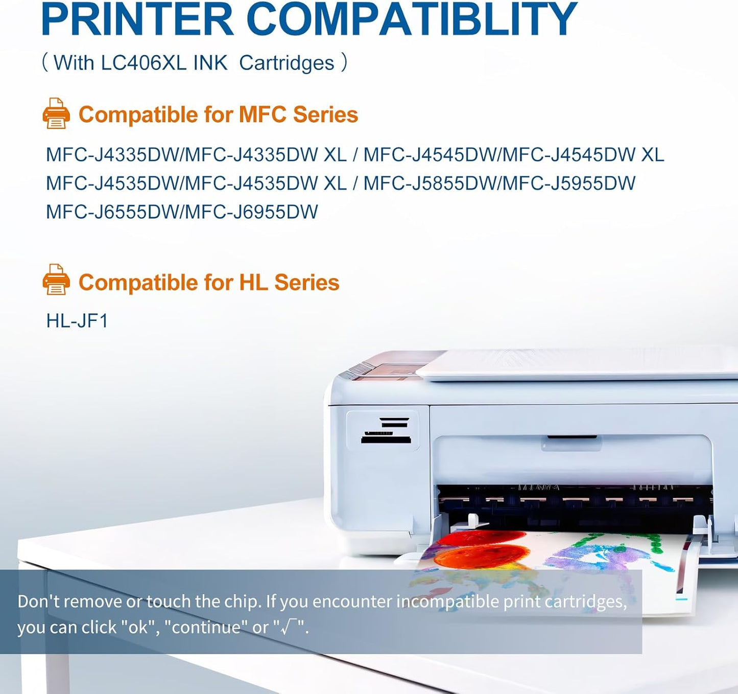 LC406XL Ink Cartridges High Yield Compatible for Brother LC406 Ink Cartridges LC406XL use with Brother MFC-J4335DW MFC-J4535DW MFC-J5855DW MFC-J6555DW Printer (Black Cyan Magenta Yellow 4 Pack)