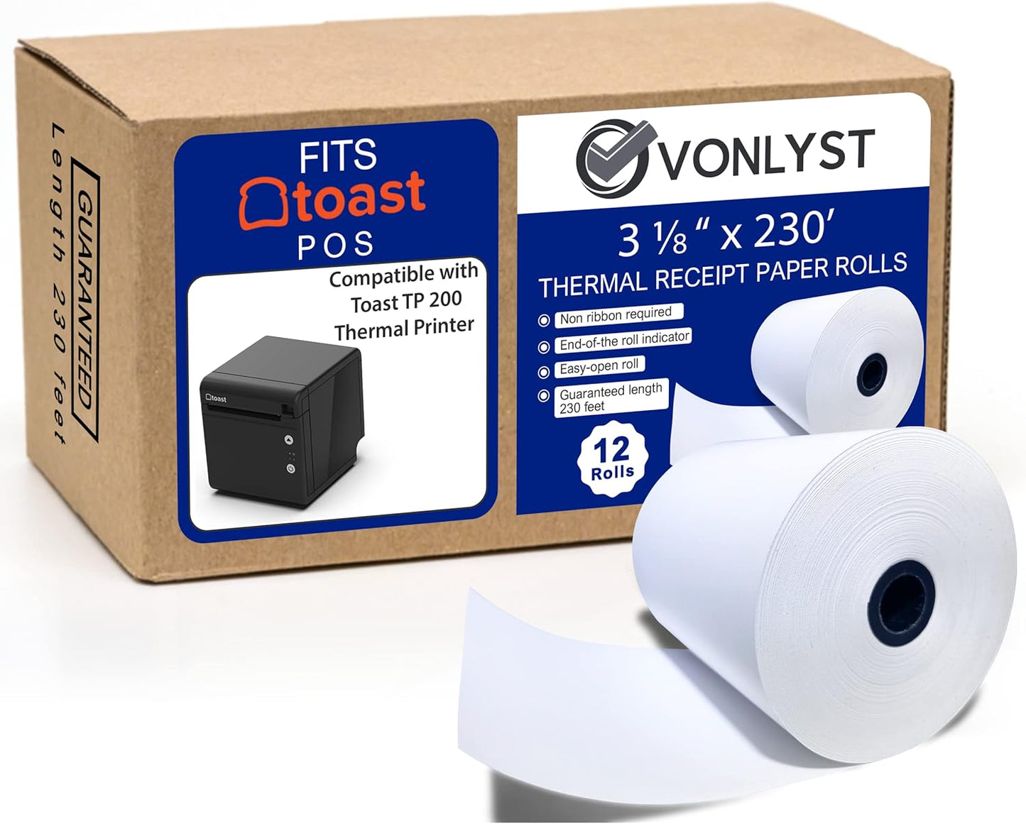 Thermal Printer Paper Roll for Toast TP200 Receipt Printer Point of Sale (12 rolls)