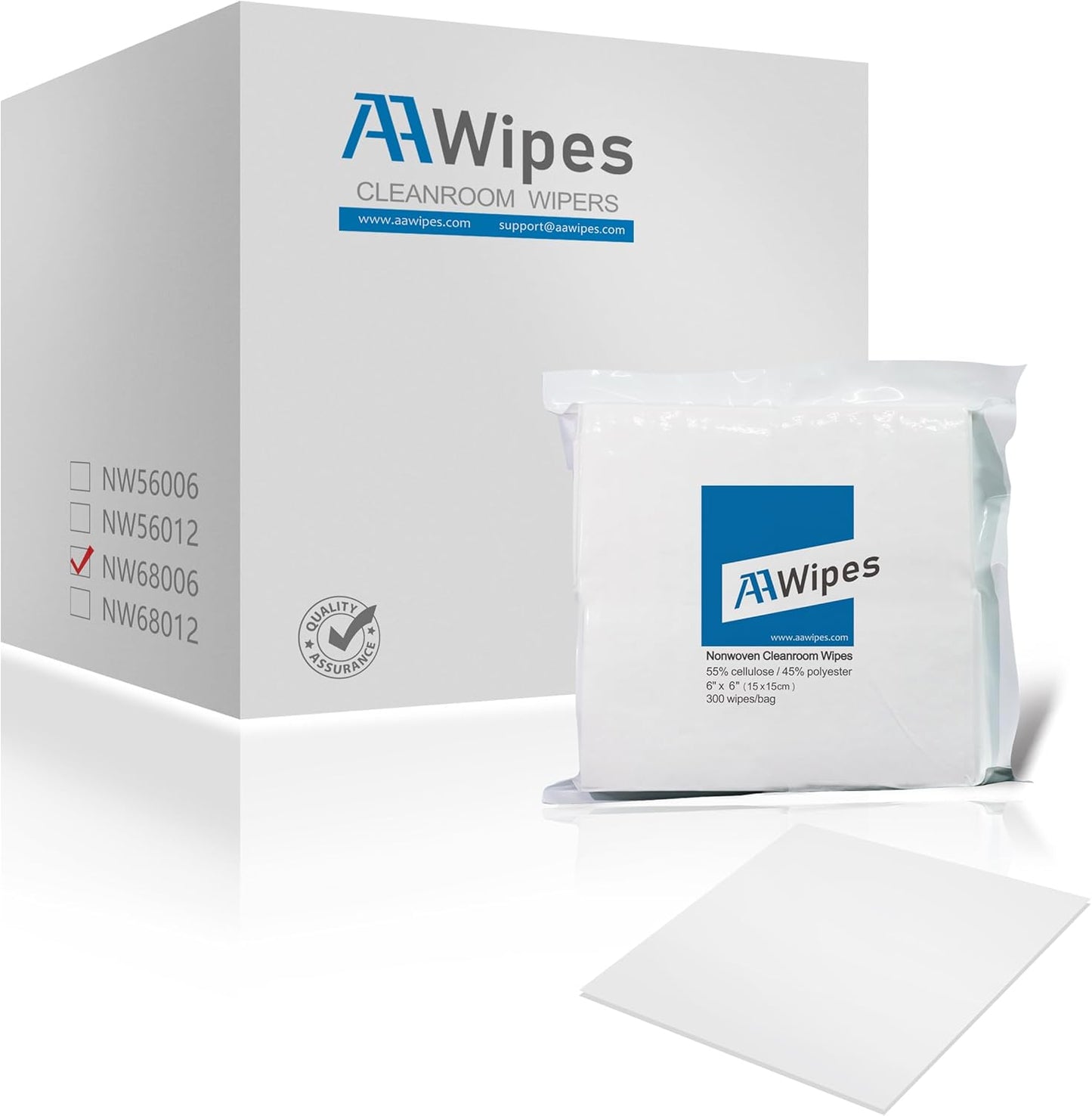 AAwipes Cleanroom Cellulose/Polyester Wipes Bulk, (6"x6", 1 Box 9,000 Pcs per 30 Bags, NW06806) Lint Free Nonwoven Polycellulose for Lab, Electronics, Pharmaceutics, Electronics