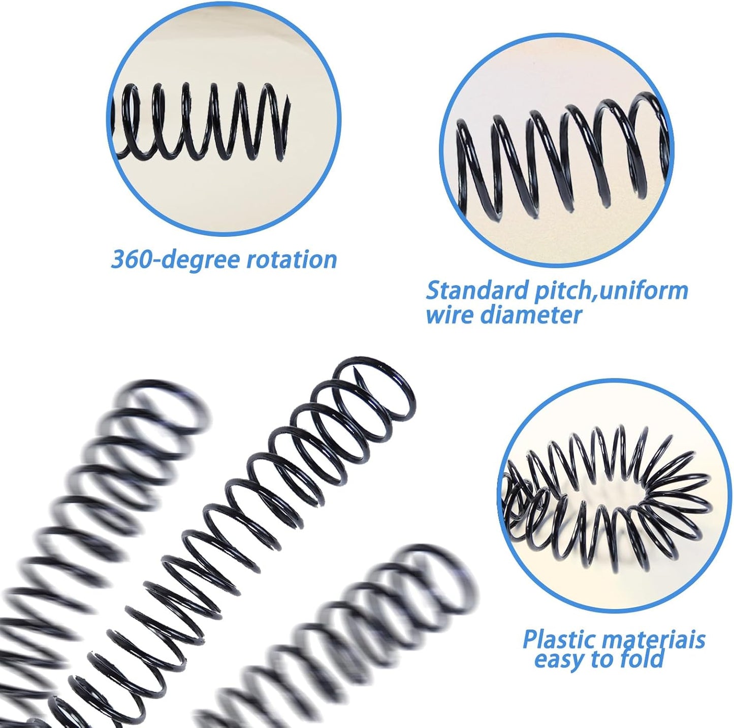 Rayson 22.2mm Plastic Spiral Coil Binding 3:1 Pitch, 7/8 inch, 190 Sheets Capacity Black Coil Binding Spines - Versatile for Office and Educational Tasks, Pack of 50