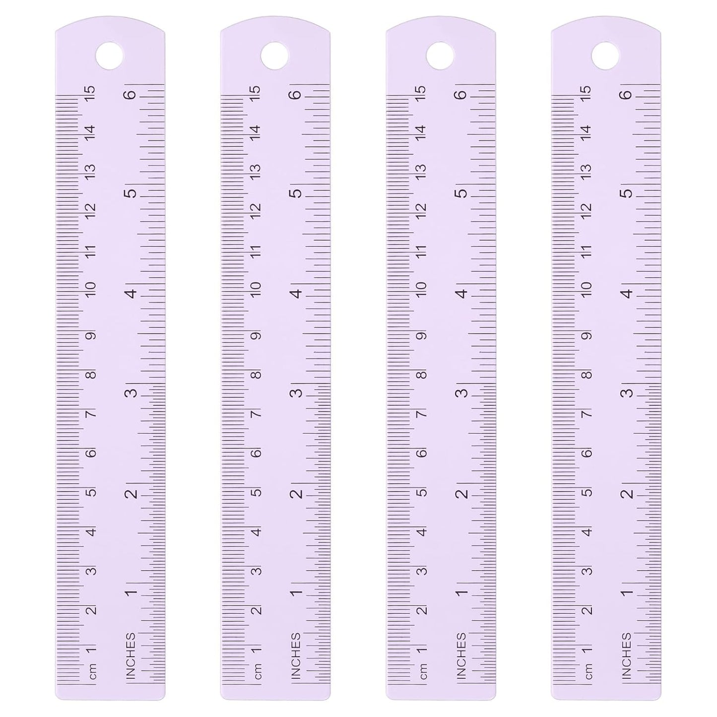 HARFINGTON 4pcs Metal Straight Ruler 15cm Metric SAE Aluminum Alloy Measuring Rulers Scale Tool with Hole for Measure Study Reading Classroom Office, Purple