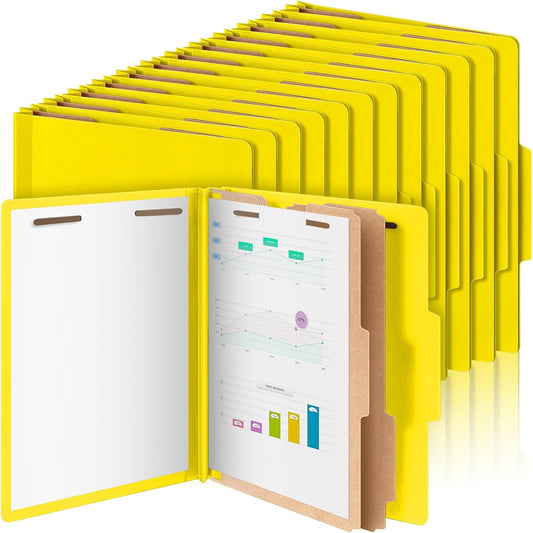 36 Pcs Classification Folders Letter Size, 2 Divider Pressboard File Folders with 3. 5 Inch Expansion, 2 Prongs Fastener, Heavy Duty Office File Organizers for Teachers, Medical (Yellow)
