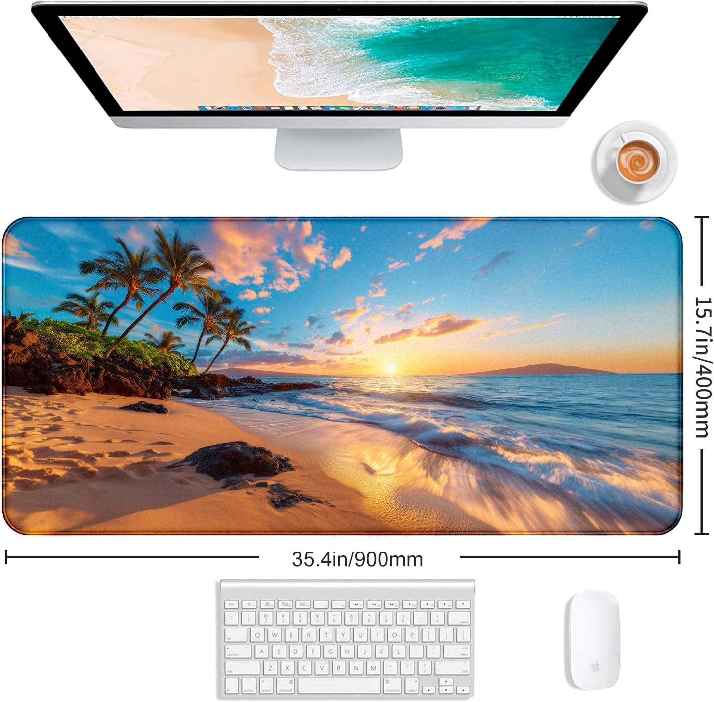 Extra Large and Beautiful Sunset Ocean Scenery Game Mouse Pad, Extended Stitched Edge Office Decoration Computer Laptop Keyboard Pad 35.4 x 15.7 Inches