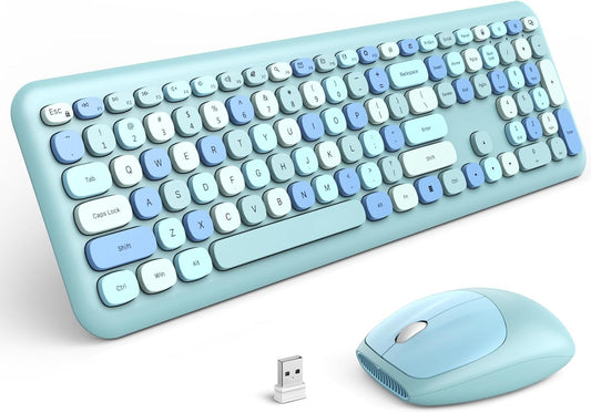 MOFII Wireless Keyboard and Mouse Combo, 2.4G Slim Full-Sized Ergonomic Keyboard Mouse for PC Desktop Laptops Windows (Blue Colorful)