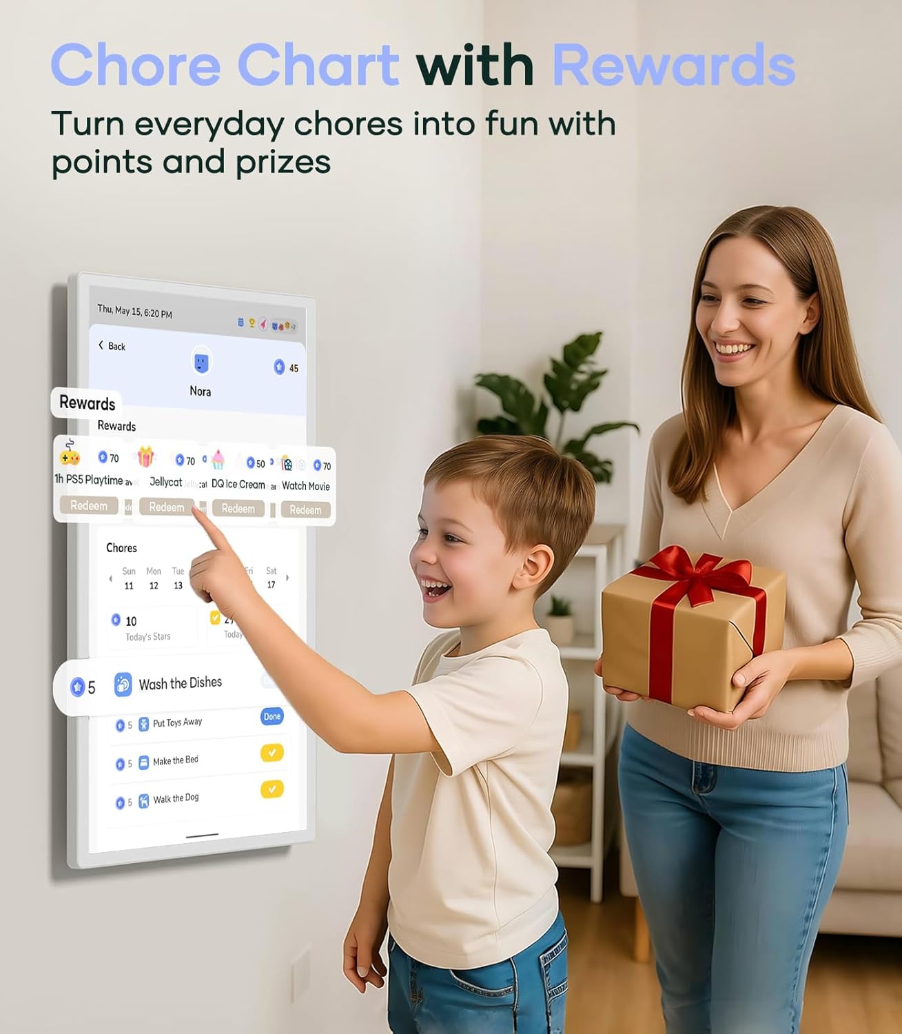Digital Calendar+ 2: 32 Inch Wall Touch Screen Chore Chart Customize Dashboard Smart Electronic Calendar for Family Schedules Meal Planner Supports All Google Play Apps Wall Mount White