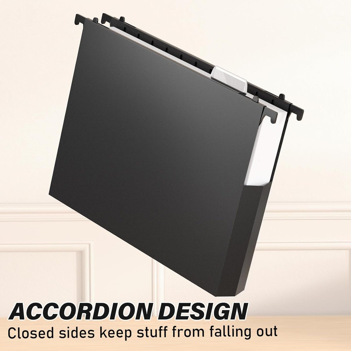 Extra Capacity Expanding Hanging File Folders,2" Plastic Accordian Pocket with Black Insert Gasket,Heavy Duty for Filing Cabinet, Hard and Durable Hang Folders Organizer, Black,Letter Size - 12 Pack