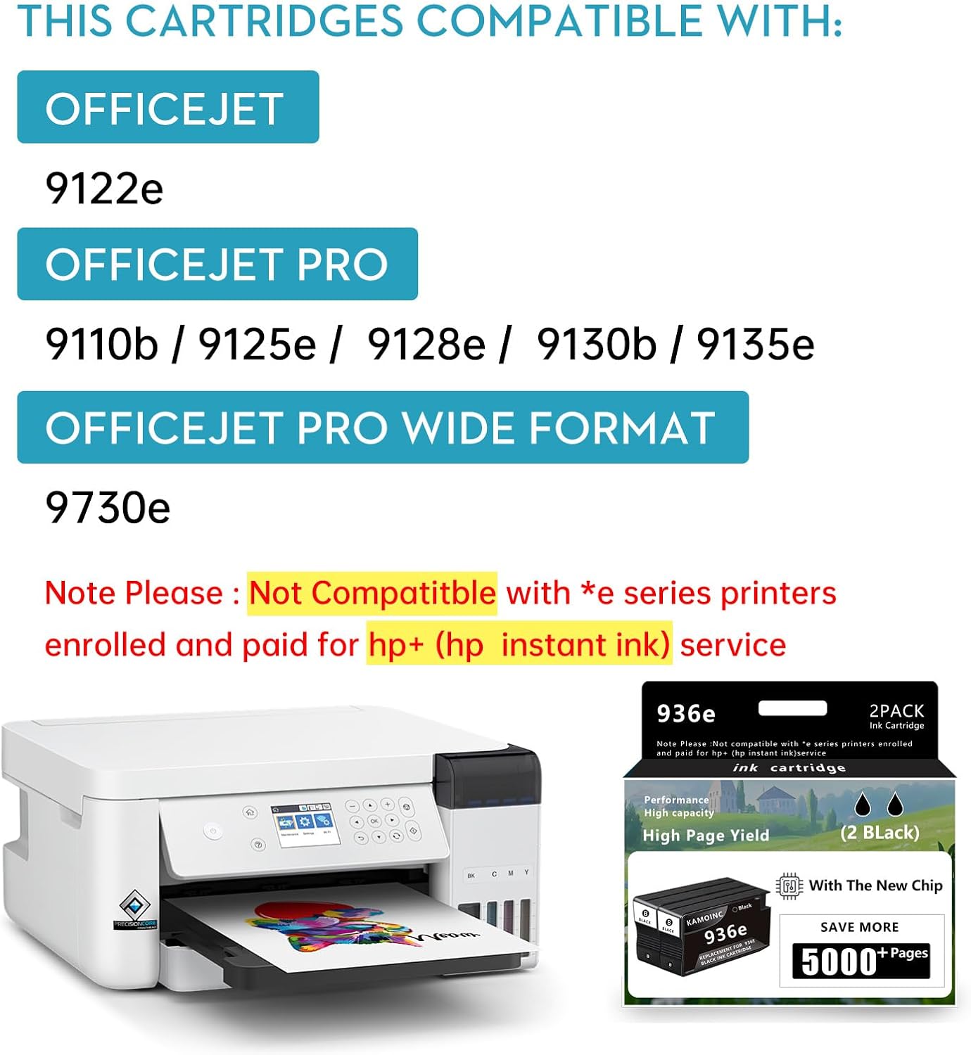 936e Black Ink Cartridge (with Chip) Replacement for HP 936e 936 Compatible with HP OfficeJet Pro 9125e 9135e 9128e 9122e 9110b 9130b 9730e 9730 Printers (2Black)