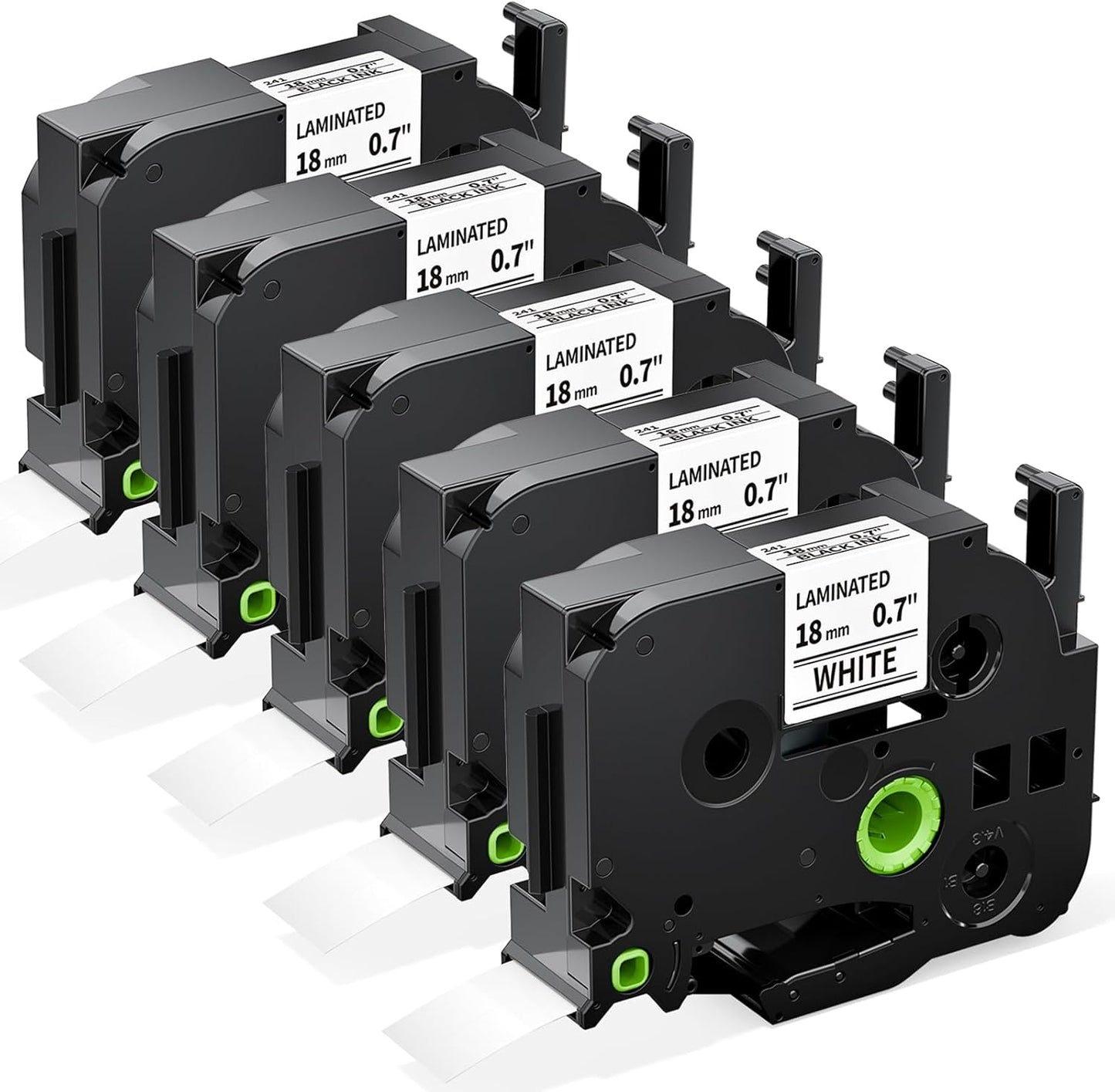 Labelife TZe-241 TZe TZ Tape 18mm 0.7 Laminated White Compatible with Brother P Touch Label Maker Tape 18mm .7 TZe241 for Brother PT-D400 PT-D410 PT-PT-D600 D610BT PTD460BT, 5-Pack, 3/4 Inch
