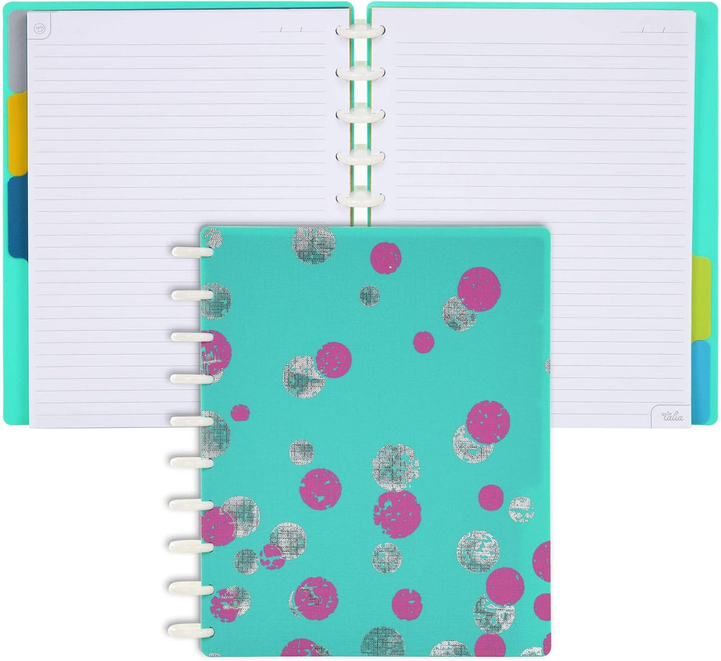 Talia Discbound Notebooks, Planner, Customizable, (xTeal Bounce, Midsize (7.5in x 9.75in))