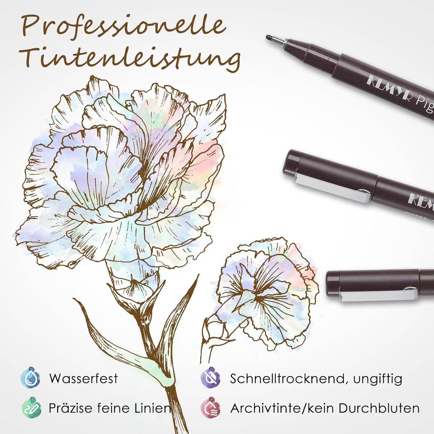 10 Micro Fine liner Drawing Art Pens Calligraphy Pens: 0.05mm-1.0mm Size Art supplies Waterproof Archival brown Ink Markers For Artists,Use for Professional Watercolor,Sketching