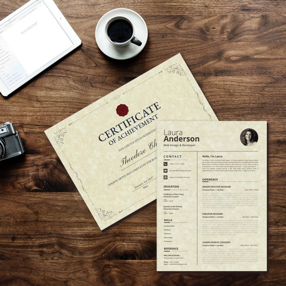 120 Sheets Parchment Paper for Certificates, 8.5" x 11", 100 GSM Double-Sided Stationery Paper for Resumes & Diplomas, Printer-Friendly (Ivory)