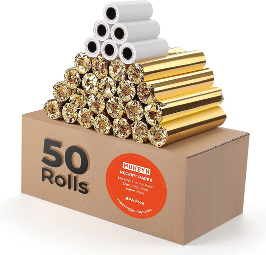 MUNBYN Thermal Receipt Paper 3 1/8 x 19.6ft, 50 Rolls Receipt Paper Work for Star Micronics TSP100 TSP143 Epson 80mm Receipt Printer Square POS Register, BPA Free (80 * 30mm x 50 rolls)