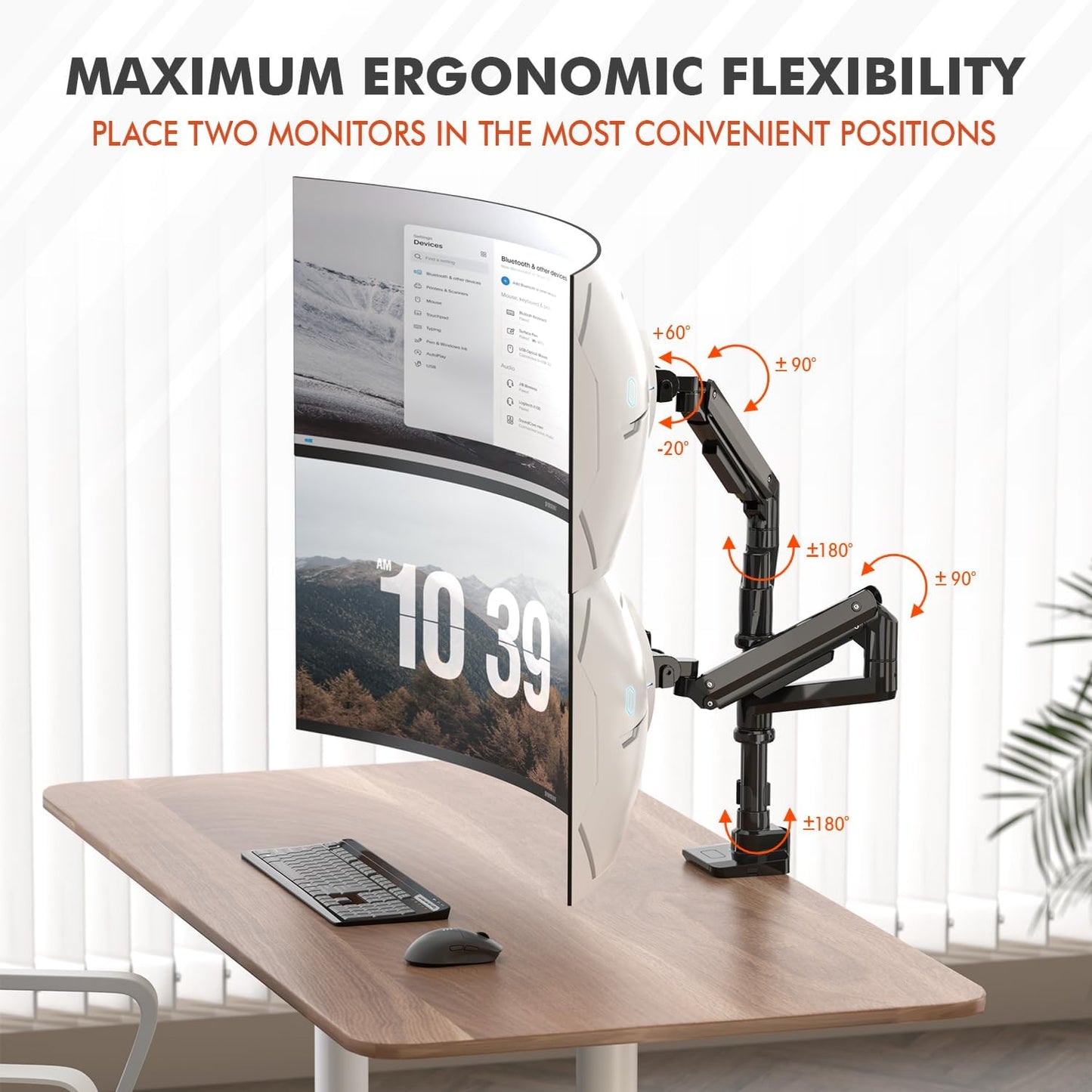 Dual Monitor Arm for 17-49 Inch Ultrawide Screens – Heavy Duty Monitor Arm Desk Mount – VESA Mount with Clamp and Grommet Base – Holds Up to 44 lbs. Each