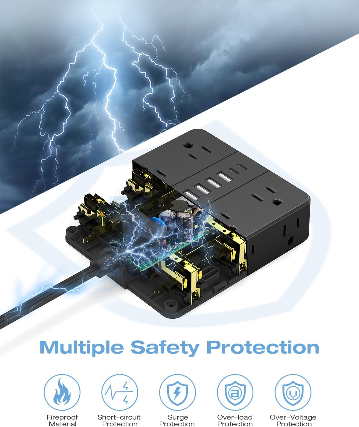 15FT Surge Protector Power Strip,12 AC Outlets with 6 USB Ports (2 USB-C), Flat Plug Extension Cord with Multiple Outlets, Wall Mount for Home Office,Dorm, Black