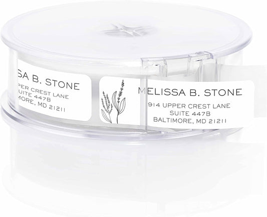 Simple Modern Flower Rolled Address Labels/Roll of 250 Floral Illustration Personalized Address Labels/Designer Return Address Stickers in Elegant Plastic Dispenser