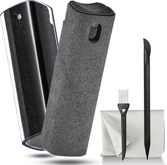 2 Pack Screen Cleaner Spray and Wipe for Laptop Monitor and Car Screens, Phone Touchscreen Mist Cleaning Kit for Cellphone, Tablet, PC, Computer, LCD, Eyeglass, iPhone, iPad, Mac Pro - Black and Grey