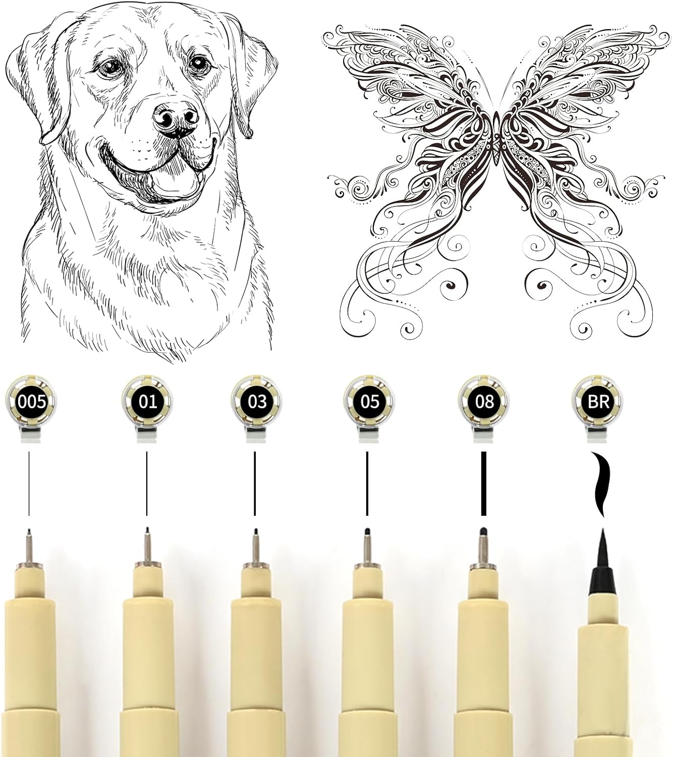 Micro Fineliner Set, 6 Pack Black Micro Fine Point Drawing Waterproof Archival Ink Multiliner Pens for Artist Illustration, Sketching, Technical Drawing, Anime, Manga