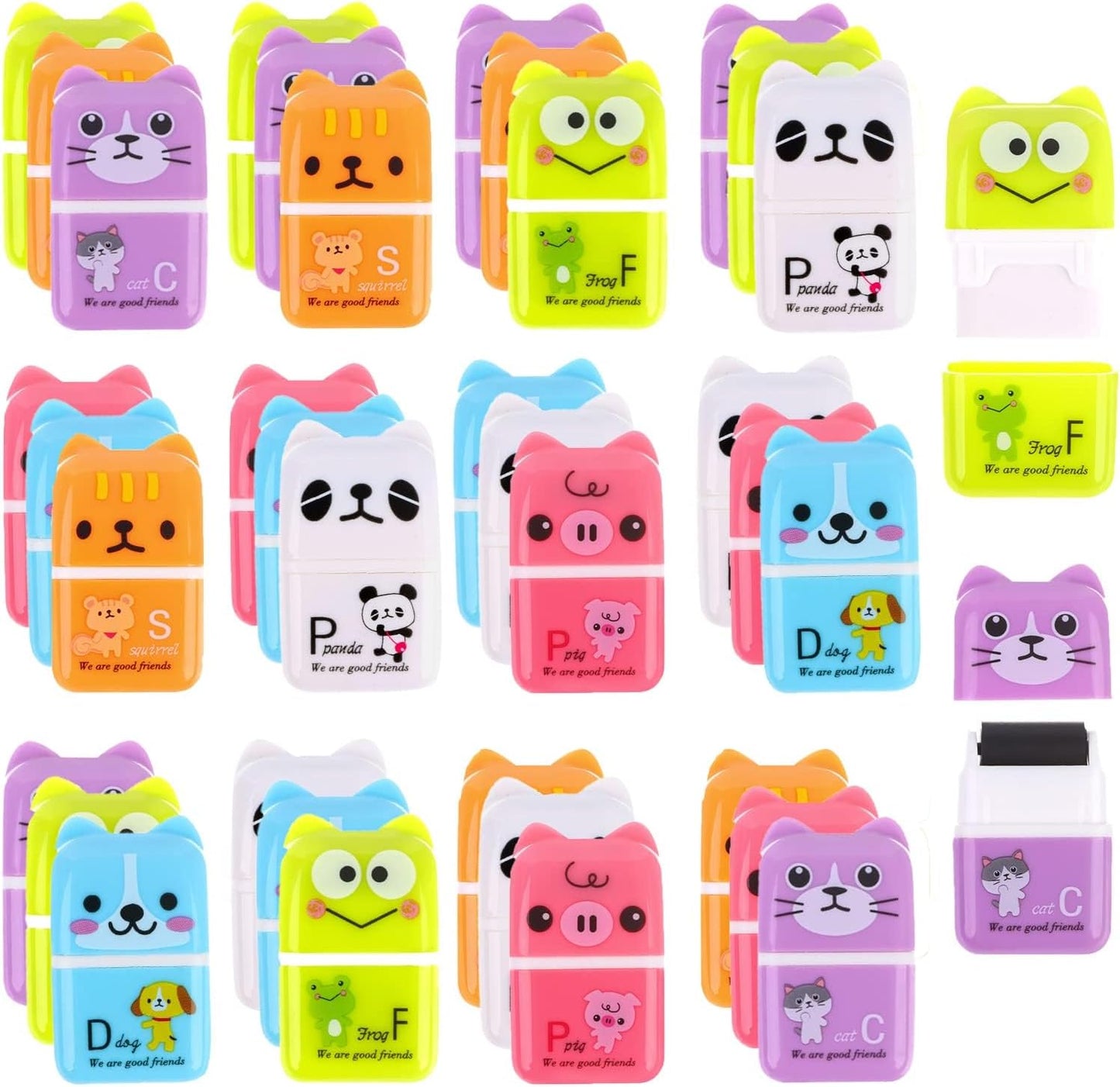 36 Pieces Erasers for Kids Cute Animal Cartoon Eraser with Cover and Roller Cases 6 Patterns Soft Pencil Rubber for Office Back to School Gifts Supplies Animals Themed Fun Party Favor