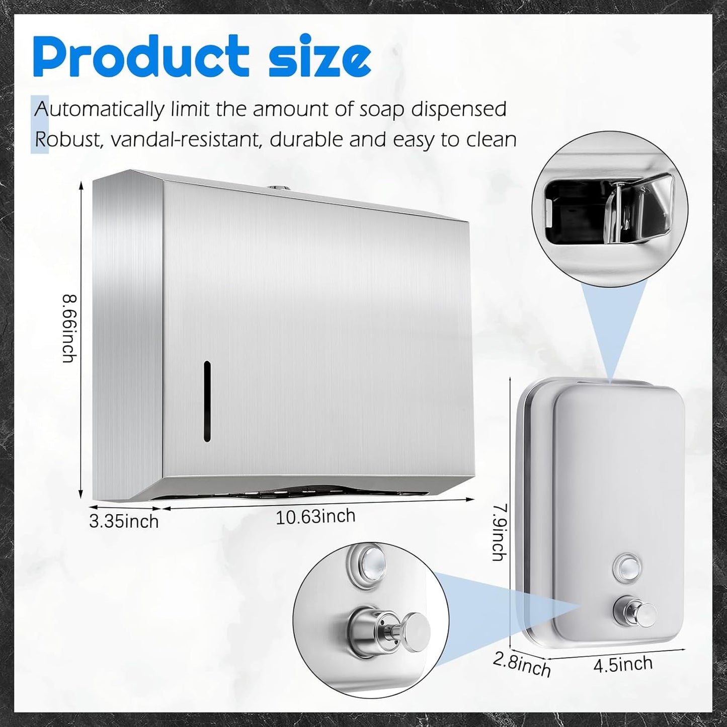 2 Pcs Commercial Soap Dispenser and Paper Towel Dispenser Set with Lock-Stainless Steel,Wall Mount,Large Capacity Manual Liquid Pump Rust Proof Leak Free for Home Bathroom (500 ml,Style 2)