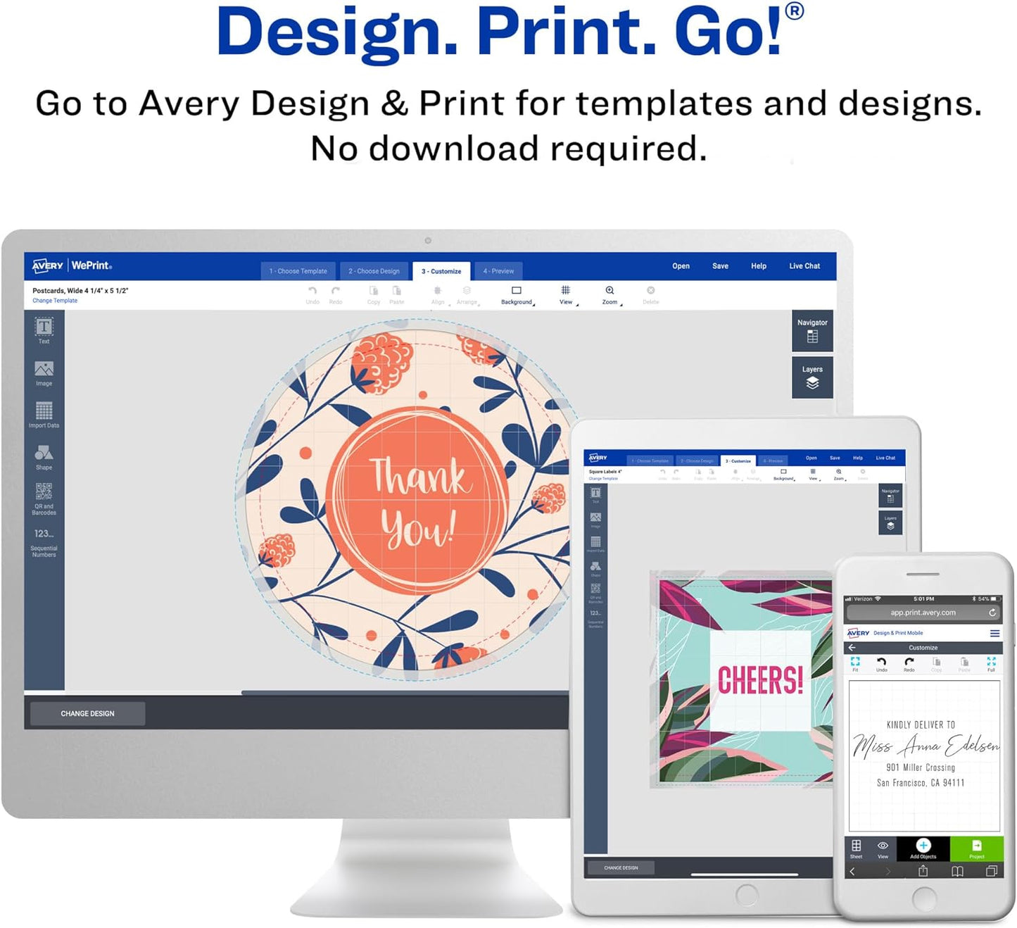 Avery Matte White Rectangle Labels, Sure Feed Technology, 2" x 4", 250 Matte White Printable Labels