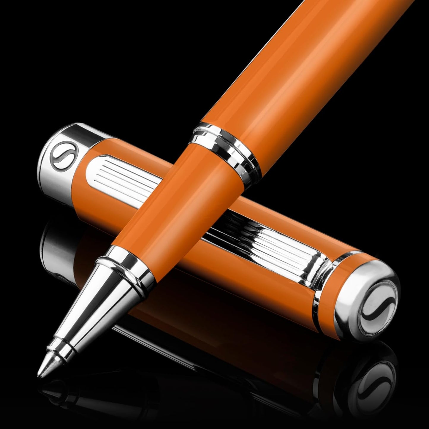 Scriveiner Orange Rollerball Pen - Stunning Luxury Pen With Chrome Finish, Schmidt Ink Refill, Best Roller Ball Gift Set for Men & Women, Professional, Executive Office, Nice Pens