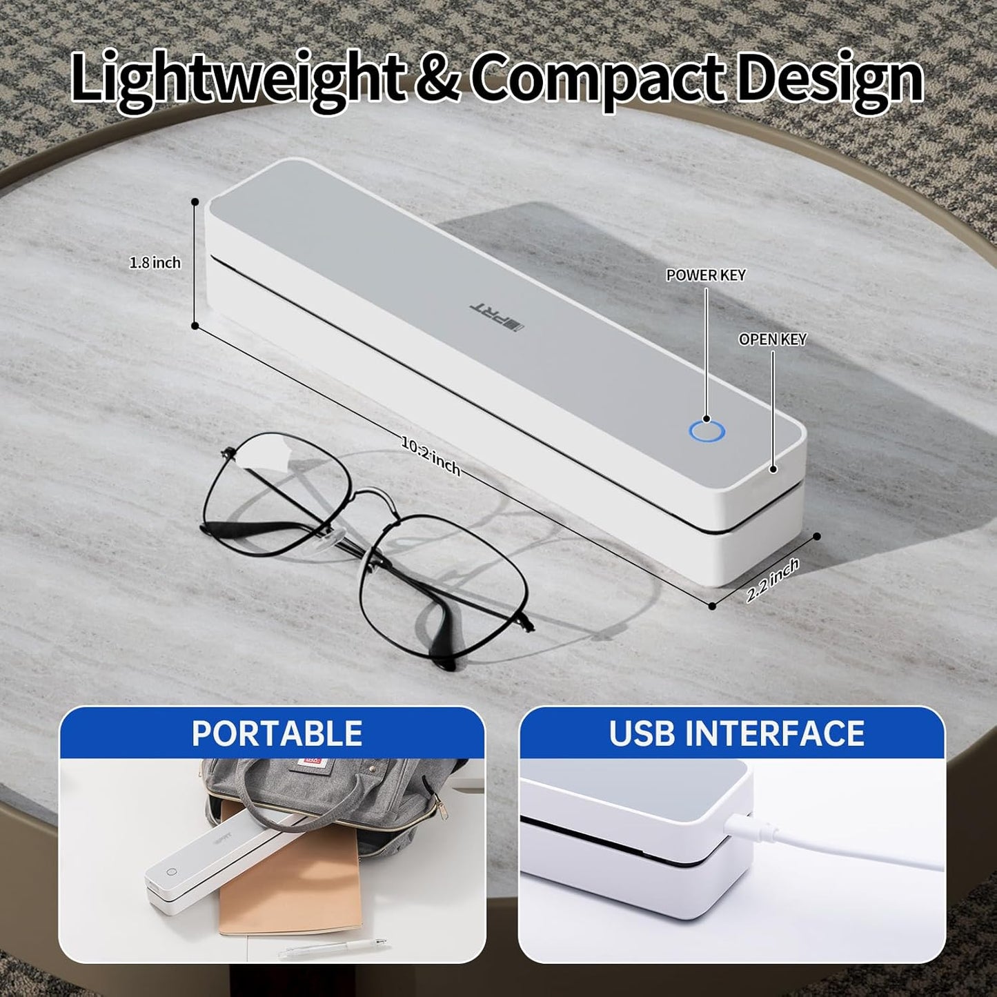 iDPRT Portable Thermal Printer,203DPI Wireless Bluetooth Small Printers for Travel,Office,Vehicles,Support 8.5" x 11" US Letter&A4 A5 Size, Compatible with Smartphone & Laptop