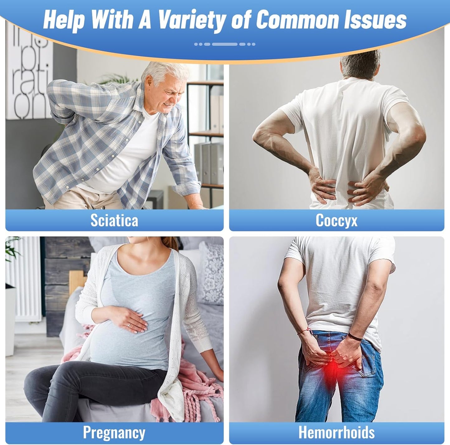 CloudBliss Donut Pillow Seat Cushion for Tailbone Pain Relief and Hemorrhoids, Memory Foam Chair Cushion for Postpartum Pregnancy, Seat Cushions for Men and Women for Home & Office, (Blue)