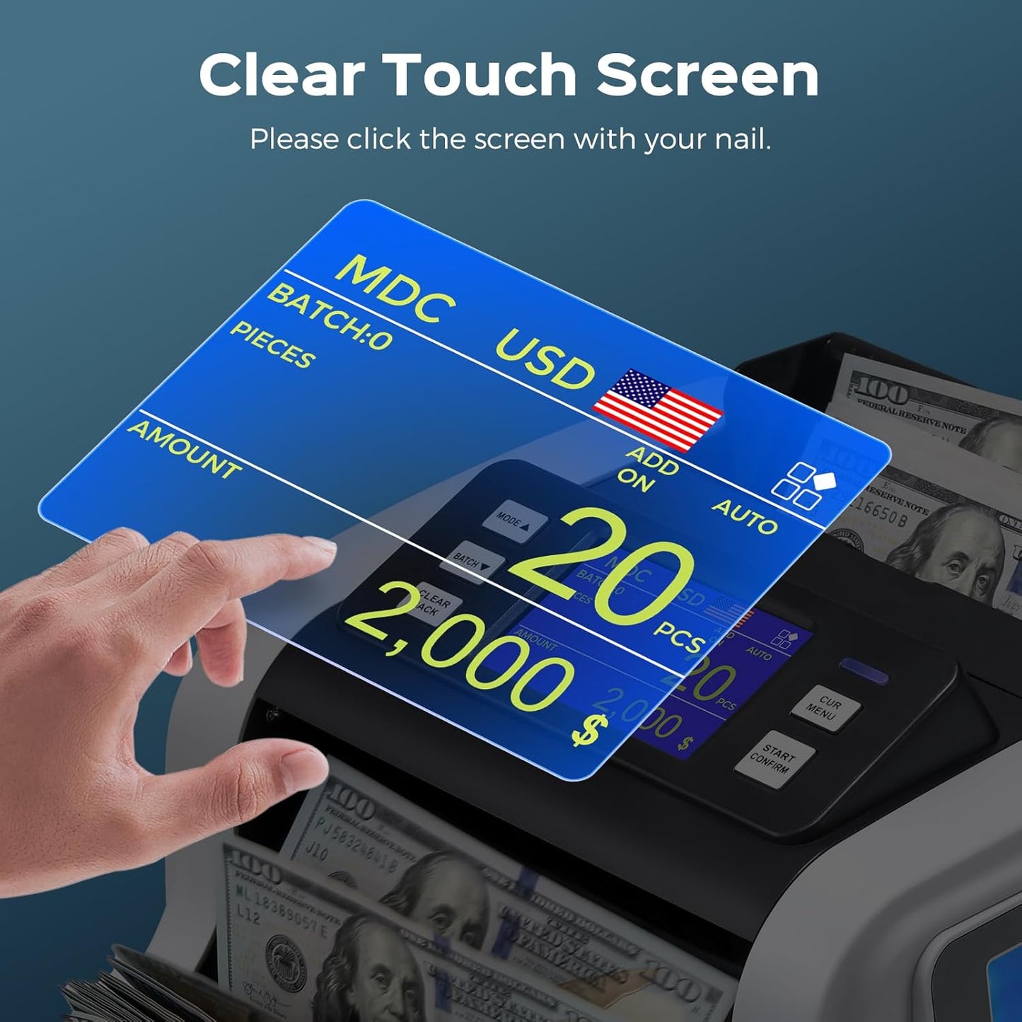 Bonvoisin Money Counter Machine Mixed Denomination, Cash Counter Machine with Counterfeit Detection, Bill Counter with Batch, ADD and Count Mode