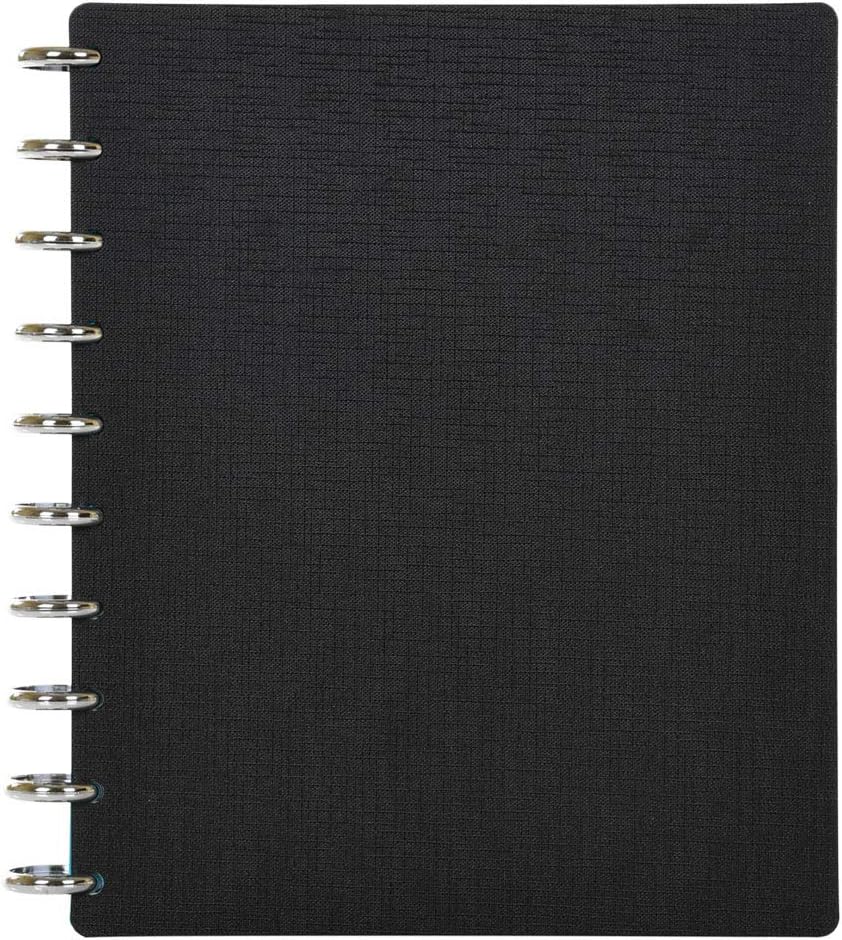 Talia Discbound Notebooks, Planner, Customizable, (yBlack w/Silver Discs, Midsize (7.5in x 9.75in))