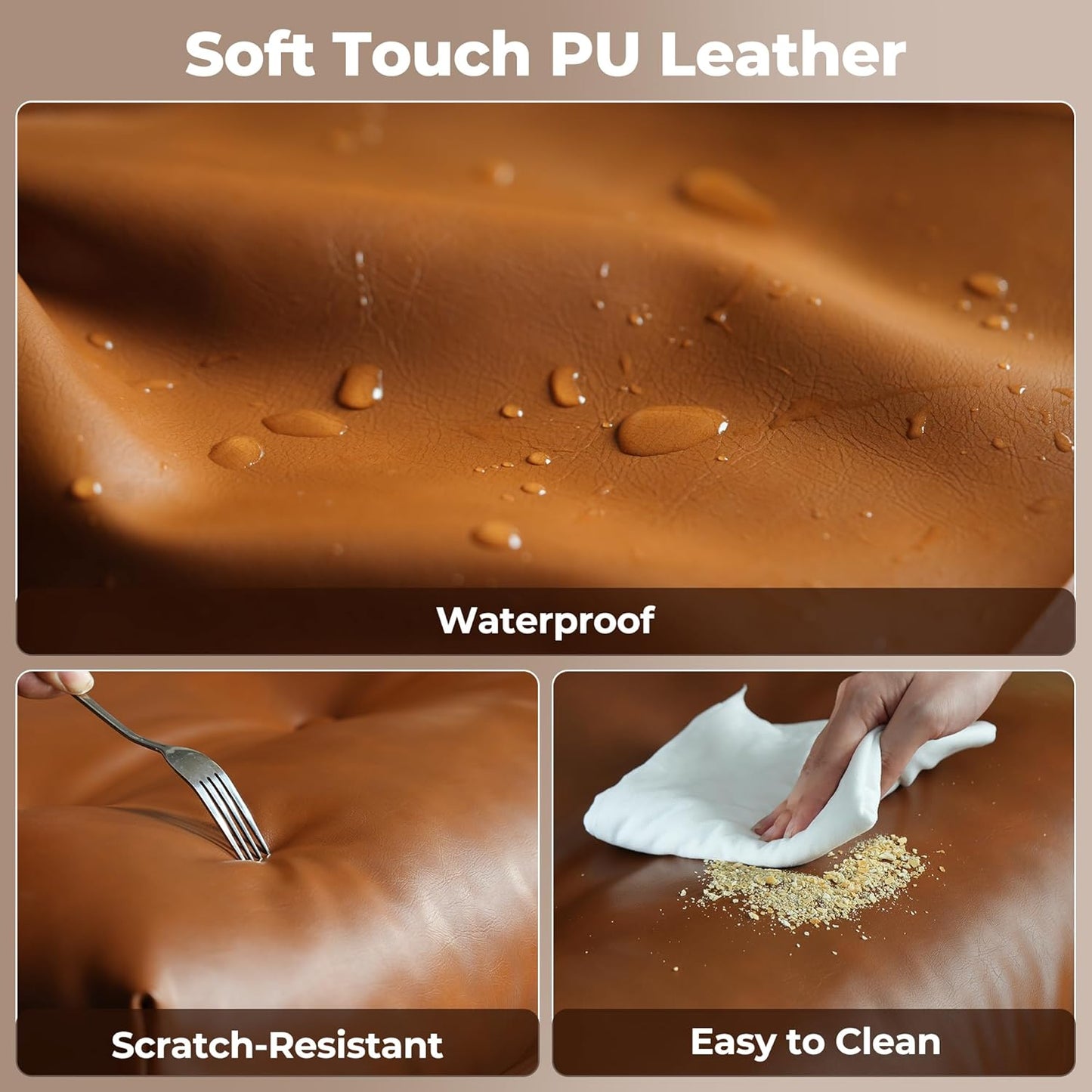 ovios Ergonomic Home Office Chair, Mid-Century Modern Faux Leather Chairs with Thickened Cushions, Comfy High Back Swivel Rolling Executive Computer Armchair (Brown, PU Leather)