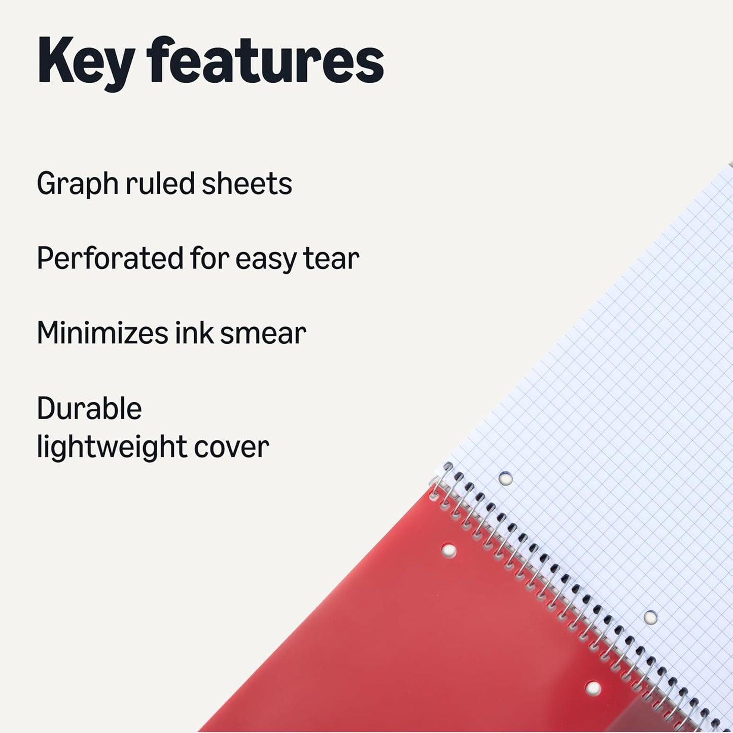 Amazon Basics 4x4 Graph Ruled Spiral Notebook, Poly Cover, 100 Sheets, 11" x 9", 3 pack