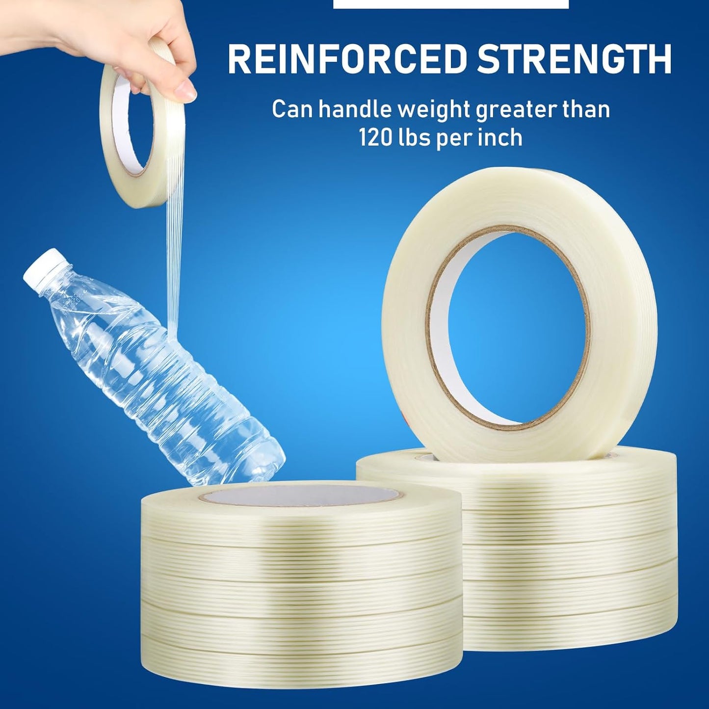 Treela 30 Rolls Filament Strapping Tape 5.5 Mil Transparent Reinforced Fiberglass Heavy Duty Packing Shipping Tape for Sealing Binding Fixing (1/2 Inch X 60 Yards)