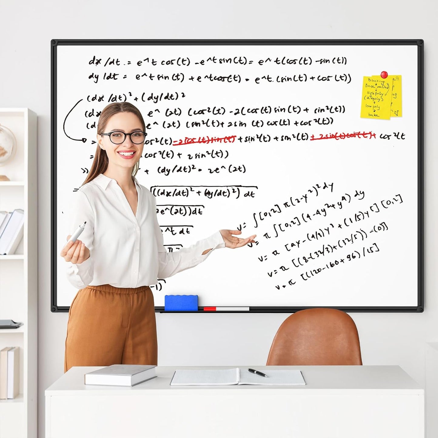 Magnetic Dry Erase Whiteboard - 46 x 33 Inch White Board - 4 x 3 Large Wall-Mounted Board with Black Aluminum Frame, 1 Magnetic Eraser, 2 Pen, Detachable Marker Tray, 6 Magnets