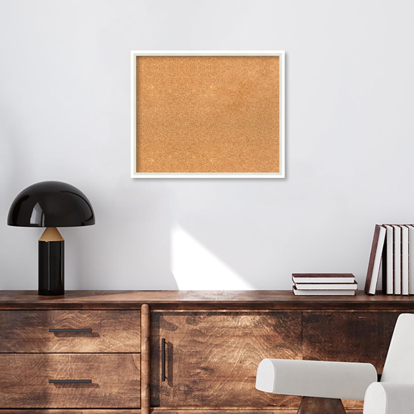 Amanti Art Natural Cork Board for Wall, 19x23 Vision Board with White Frame, Medium Corkboard Office Decor for Home Organization, Modern Corkboard Pinboard to Display Items for Home Organization in