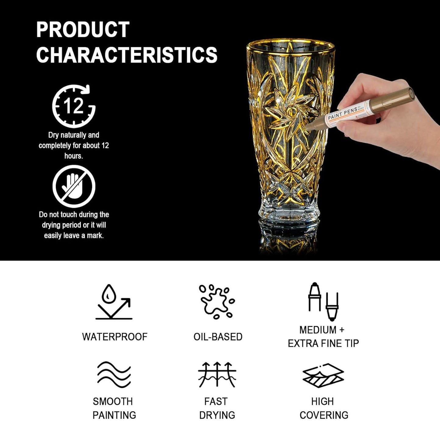 Betem Oil Based Paint Markers, Dual Tip Paint Pens(0.7mm & 3mm), Gold Silver Permanent Paint Marker Pen, Waterproof, Quick Dry, for Fabric, Rock Painting, Wood, Plastic, Metal, Canvas (2Gold2Silver)