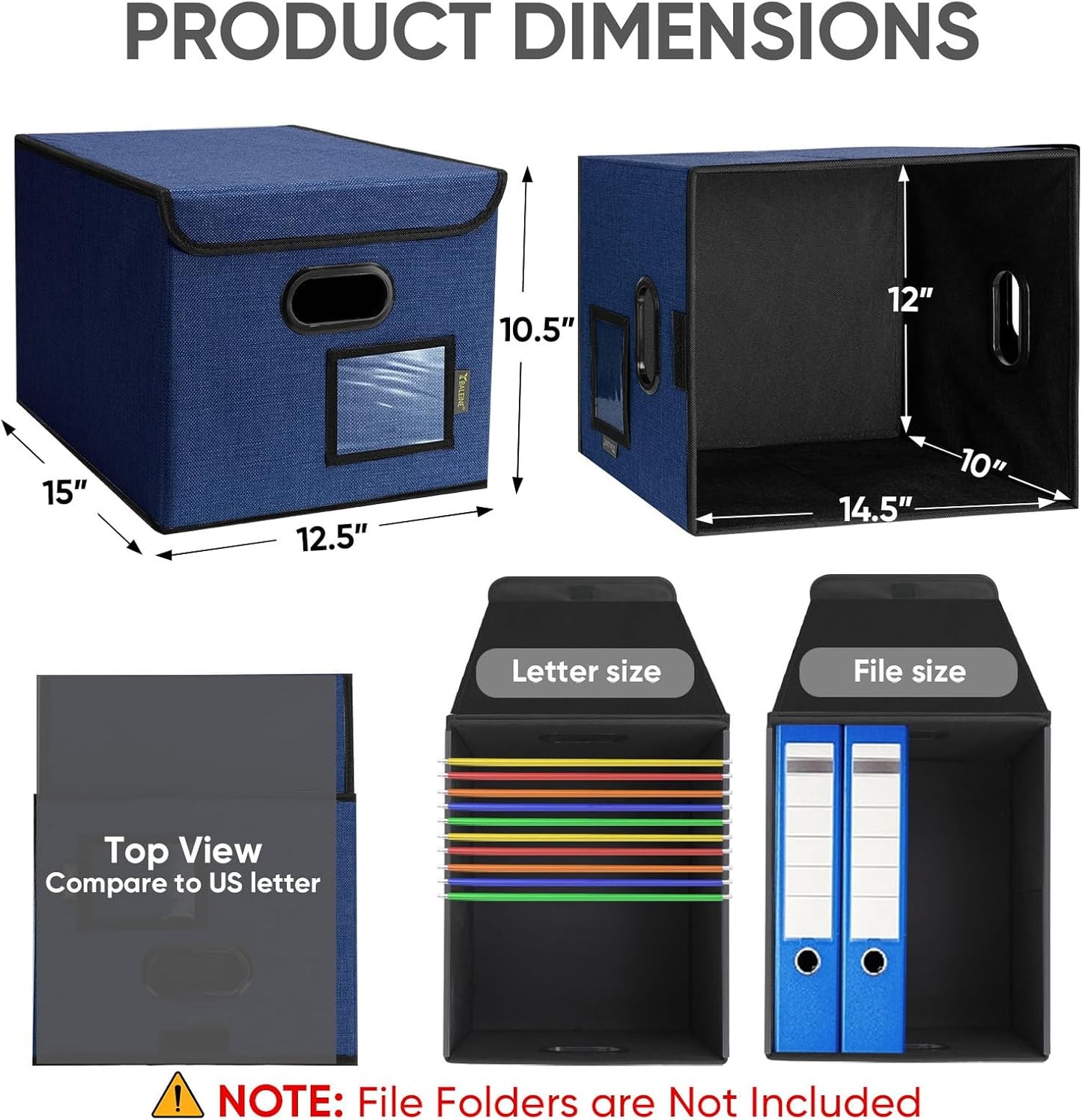 BALEINE File Organizer Box with Lid, Collapsible File Folder Organizer with Plastic Slide, Hanging File Folder Box for Office Document Storage (2 Pack, Blue)